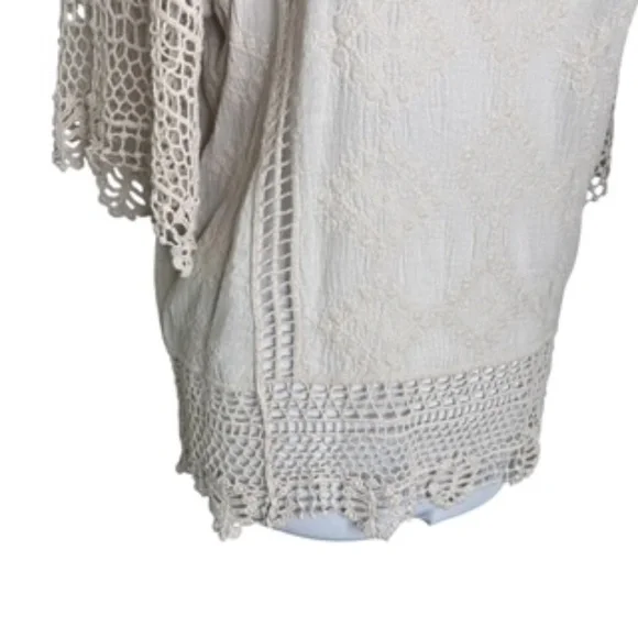 NWT Fever Ivory Color 3/4 Sleeve Crochet Cotton Relaxed Fit Top Size L - Picture 11 of 12